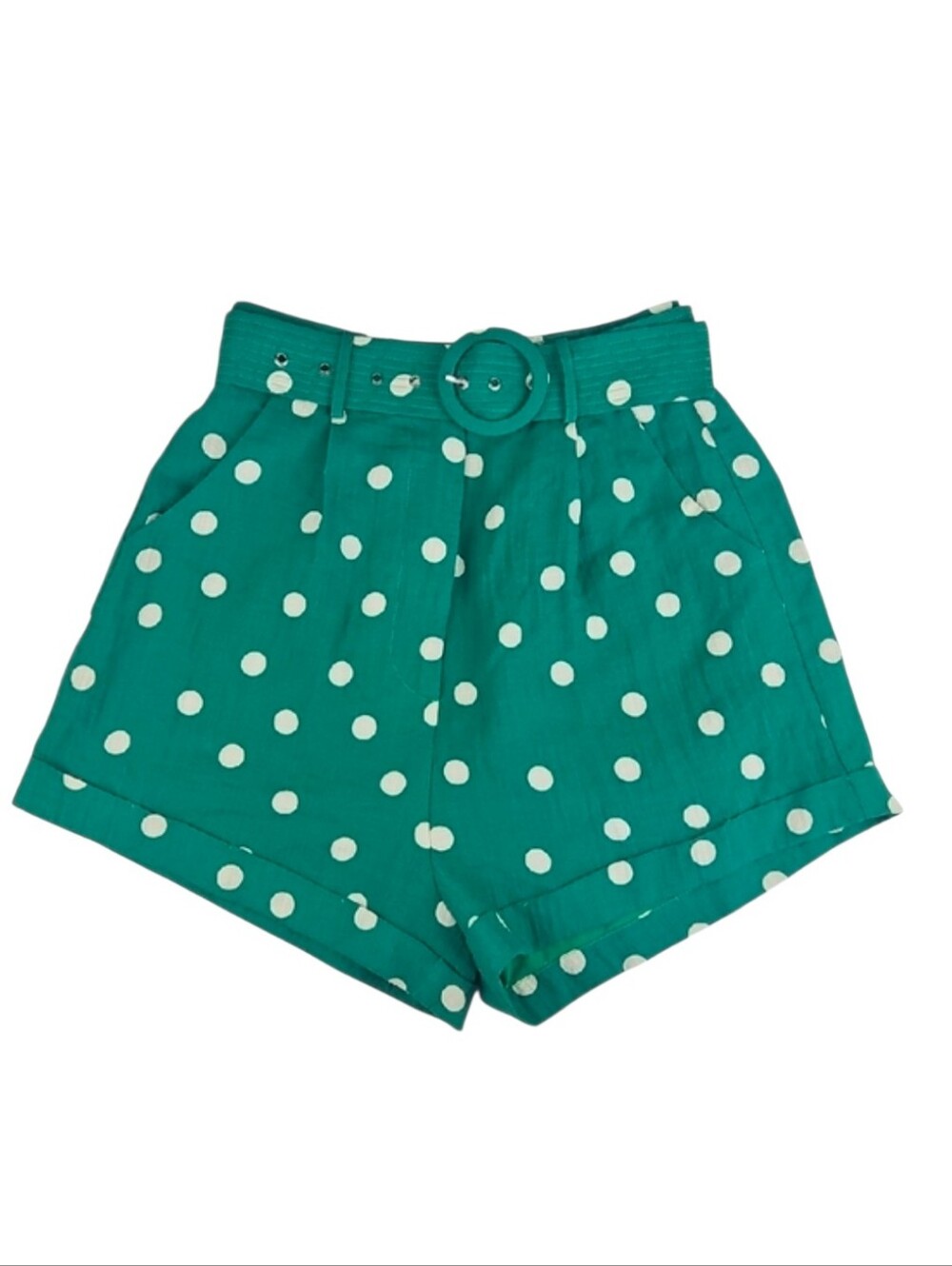 NEW Emory Park Polka Dot Belted Cuffed Shorts in Green White, Women's S